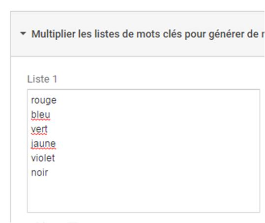 liste de mots cles keyword planner