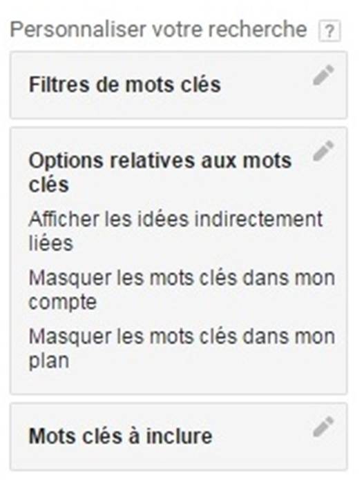 personnaliser recherche google keyword planner