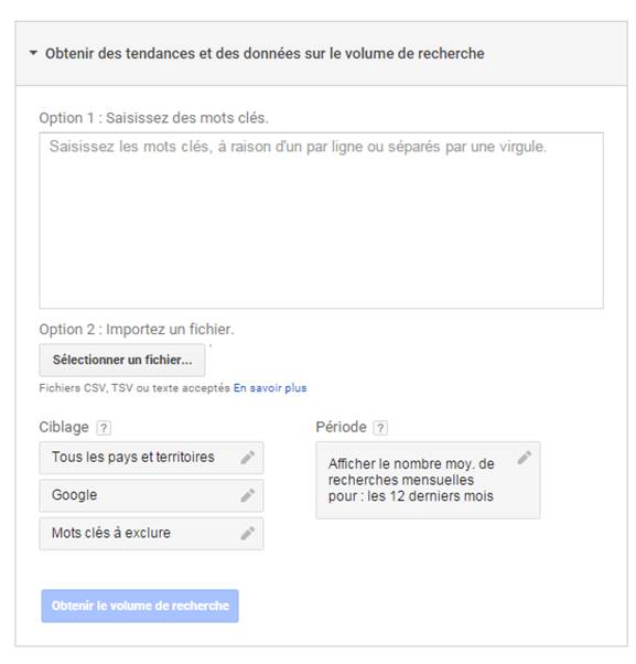 tendances volume de recherche outil planificateur google