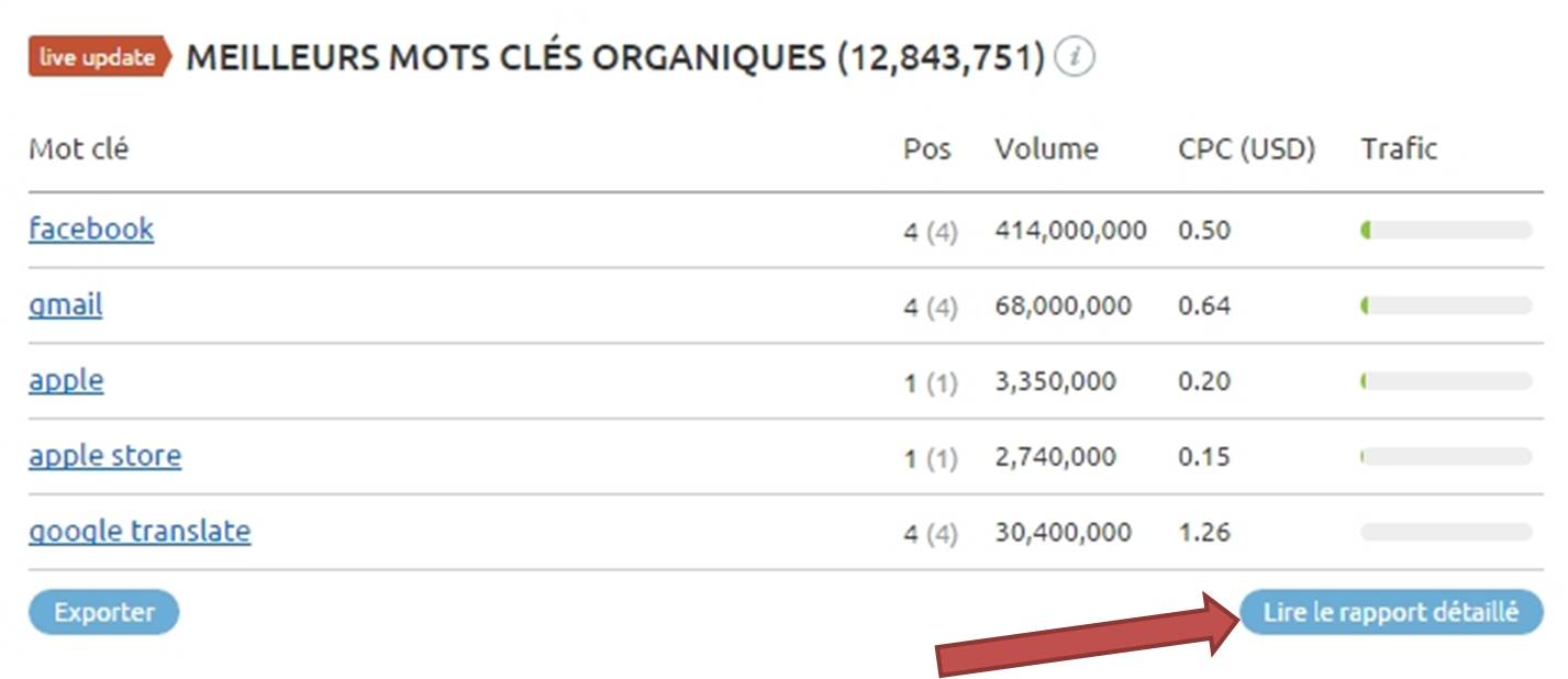 rapport detaille mots cles organiques