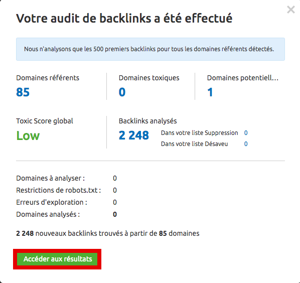 audit de backlink terminé