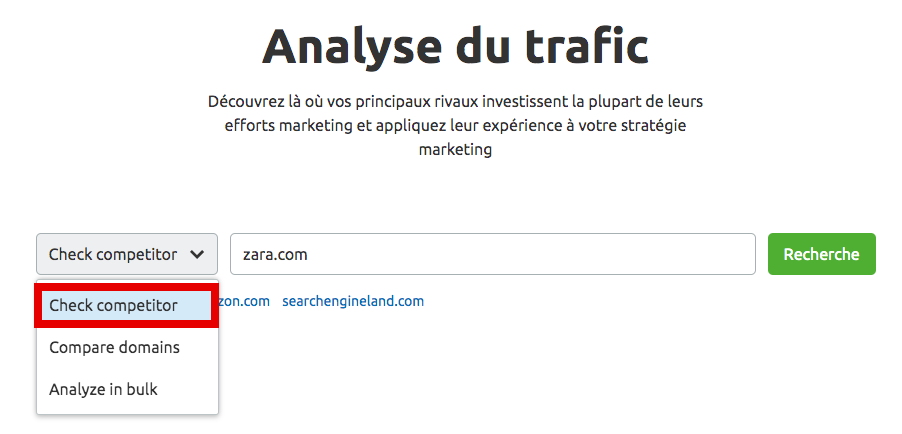 Liste déroulante Traffic analytics