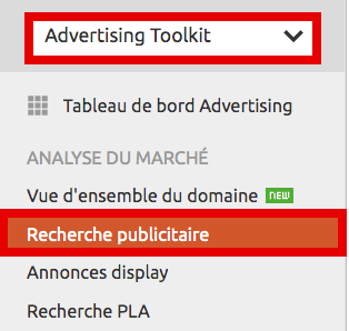 menu recherche publicitaire