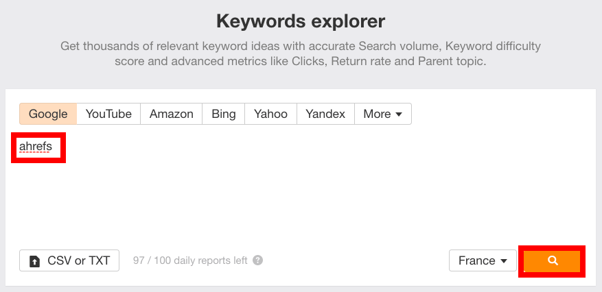Recherche mot clé ahrefs