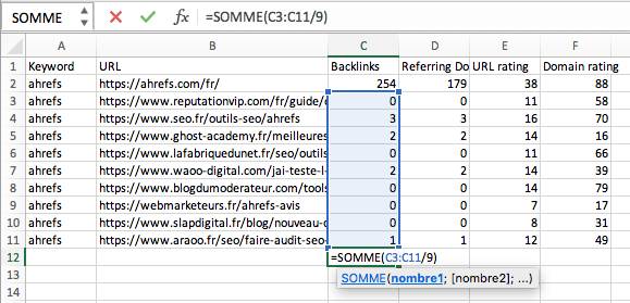 excel formule moyenne